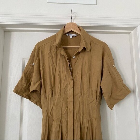 Veronica Beard Adavi Stretch Linen Shirt Dress Midi Tan Beige Size 2 Minimalist - Picture 3 of 9